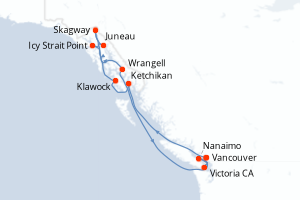 Carte de l'itinéraire de croisière Vancouver-Vancouver d'une durée de 11 jours