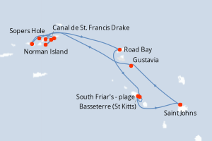 Carte itinéraire croisière Antigua à Antigua - 7 jours au départ de Saint Johns - Caraïbes Bahamas