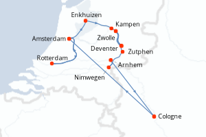 Carte de l'itinéraire de croisière Cologne-Cologne d'une durée de 7 jours