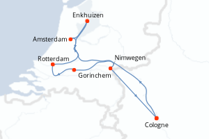 Carte de l'itinéraire de croisière Cologne-Cologne d'une durée de 7 jours
