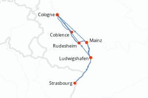 Carte de l'itinéraire de croisière Cologne-Cologne d'une durée de 6 jours