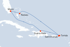 Carte de l'itinéraire de croisière Miami-Miami d'une durée de 7 jours