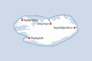Carte de l'itinéraire de croisière Reykjavik-Reykjavik d'une durée de 7 jours