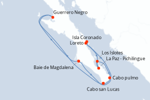 Carte de l'itinéraire de croisière Cabo san Lucas-Los Islotes d'une durée de 10 jours