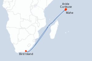 Carte de l'itinéraire de croisière Mahe-Mahe d'une durée de 10 jours