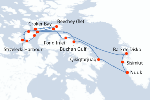Carte de l'itinéraire de croisière Nuuk-Nuuk d'une durée de 14 jours