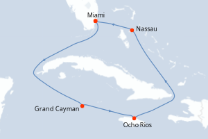 Carte de l'itinéraire de croisière Miami-Miami d'une durée de 6 jours