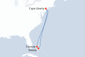 Carte itinéraire croisière États-Unis, Bahamas - 7 jours au départ de Cape Liberty - Amérique du Nord