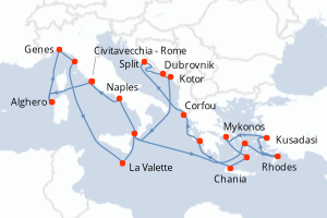 Carte de l'itinéraire de croisière Civitavecchia - Rome-Civitavecchia - Rome d'une durée de 21 jours