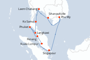 Carte de l'itinéraire de croisière Singapour-Singapour d'une durée de 14 jours