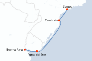 Carte de l'itinéraire de croisière Buenos Aires-Buenos Aires d'une durée de 8 jours