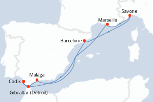 Carte de l'itinéraire de croisière Cadix-Cadix d'une durée de 8 jours
