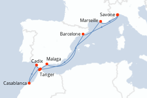 Carte de l'itinéraire de croisière Savone-Savone d'une durée de 10 jours