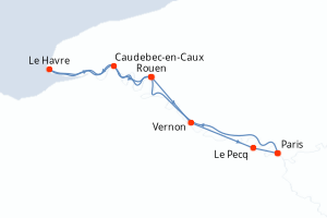 Carte de l'itinéraire de croisière Paris-Paris d'une durée de 7 jours