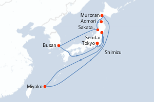 Carte de l'itinéraire de croisière Tokyo-Tokyo d'une durée de 11 jours
