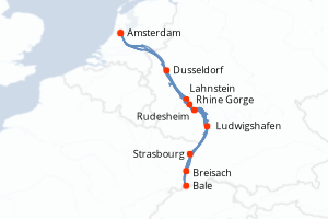 Carte de l'itinéraire de croisière Bale-Amsterdam d'une durée de 7 jours
