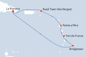 Carte de l'itinéraire de croisière La Romana-La Romana d'une durée de 7 jours