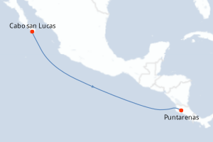 Carte de l'itinéraire de croisière Cabo san Lucas-Puntarenas d'une durée de 6 jours