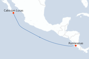 Carte de l'itinéraire de croisière Puntarenas-Cabo san Lucas d'une durée de 7 jours