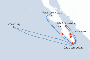 Carte de l'itinéraire de croisière Cabo san Lucas-Cabo san Lucas d'une durée de 10 jours