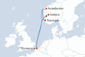 Carte de l'itinéraire de croisière Dunkerque-Dunkerque d'une durée de 7 jours