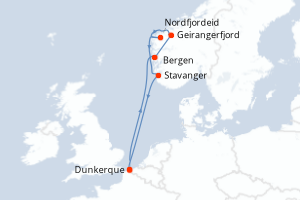 Carte de l'itinéraire de croisière Dunkerque-Dunkerque d'une durée de 7 jours