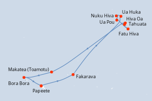 Carte de l'itinéraire de croisière Papeete-Papeete d'une durée de 11 jours