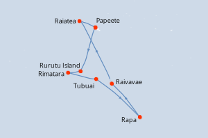 Carte de l'itinéraire de croisière Papeete-Papeete d'une durée de 12 jours