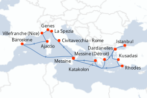 Carte de l'itinéraire de croisière Civitavecchia - Rome-Civitavecchia - Rome d'une durée de 21 jours