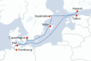 Carte de l'itinéraire de croisière Kiel-Hambourg d'une durée de 9 jours