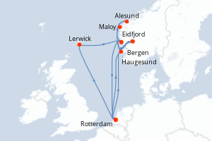 Carte de l'itinéraire de croisière Rotterdam-Rotterdam d'une durée de 14 jours