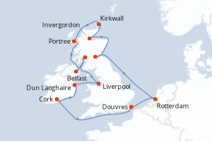 Carte de l'itinéraire de croisière Rotterdam-Rotterdam d'une durée de 14 jours