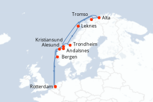Carte de l'itinéraire de croisière Rotterdam-Rotterdam d'une durée de 14 jours