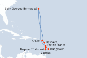 Carte de l'itinéraire de croisière Bridgetown-Bridgetown d'une durée de 8 jours