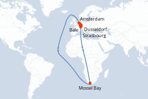 Carte de l'itinéraire de croisière Amsterdam-Bale d'une durée de 11 jours