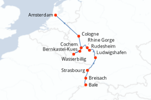 Carte de l'itinéraire de croisière Bale-Amsterdam d'une durée de 10 jours