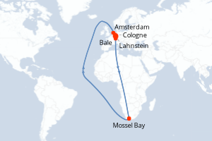 Carte de l'itinéraire de croisière Amsterdam-Bale d'une durée de 11 jours