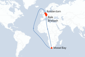 Carte de l'itinéraire de croisière Bale-Amsterdam d'une durée de 10 jours