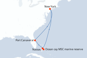 Carte de l'itinéraire de croisière New York-New York d'une durée de 7 jours