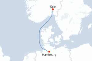 Carte de l'itinéraire de croisière Oslo-Hambourg d'une durée de 2 jours