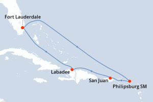 Carte de l'itinéraire de croisière Fort Lauderdale-Fort Lauderdale d'une durée de 7 jours
