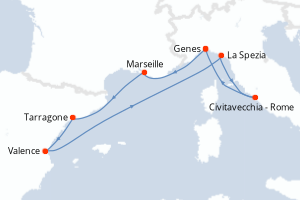 Carte de l'itinéraire de croisière Genes-Genes d'une durée de 7 jours