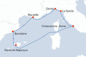 Carte de l'itinéraire de croisière Civitavecchia - Rome-Civitavecchia - Rome d'une durée de 7 jours