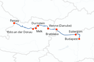 Carte de l'itinéraire de croisière Passau-Passau d'une durée de 10 jours