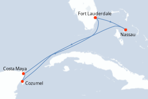 carte itinéraire croisière Caraïbes Bahamas 6 jours au départ du port de Fort Lauderdale