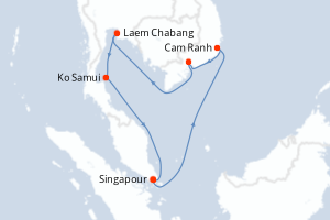 Carte de l'itinéraire de croisière Singapour-Singapour d'une durée de 9 jours
