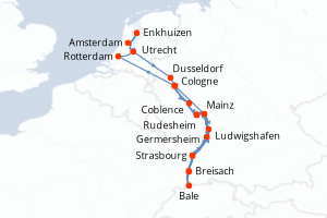 Carte de l'itinéraire de croisière Cologne-Cologne d'une durée de 11 jours