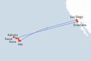 Carte de l'itinéraire de croisière San Diego-San Diego d'une durée de 18 jours