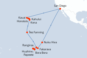 Carte de l'itinéraire de croisière San Diego-San Diego d'une durée de 35 jours