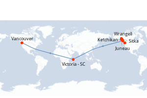 Carte de l'itinéraire de croisière Vancouver-Vancouver d'une durée de 11 jours